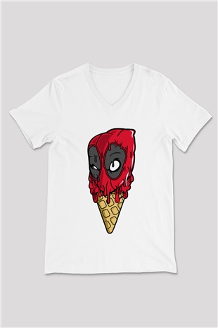 Ice Cream Dead Baskılı Unisex Beyaz V Yaka Tişört