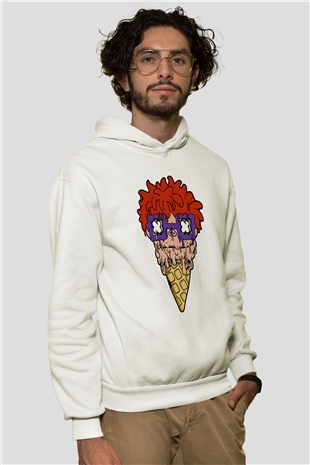 Ice Cream Rugrat Baskılı Unisex Beyaz Hoodie