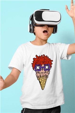 Ice Cream Rugrat Baskılı Unisex Beyaz Çocuk Tişört