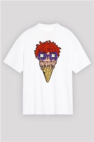 Ice Cream Rugrat Baskılı Unisex Beyaz Oversize Tişört