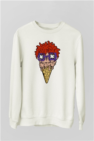 Ice Cream Rugrat Baskılı Unisex Beyaz Sweatshirt