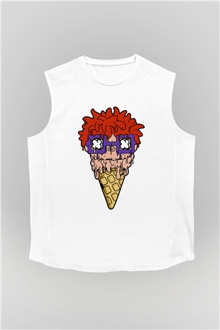 Ice Cream Rugrat Baskılı Unisex Beyaz Kolsuz Tişört