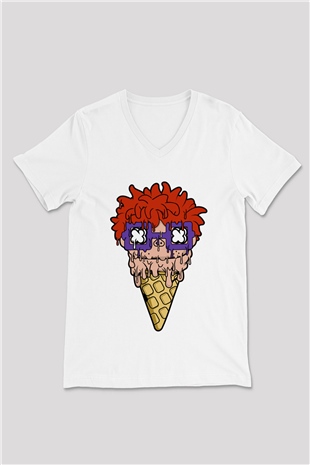 Ice Cream Rugrat Baskılı Unisex Beyaz V Yaka Tişört