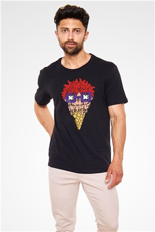 Ice Cream Rugrat Baskılı Unisex Siyah Tişört
