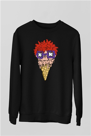 Ice Cream Rugrat Baskılı Unisex Siyah Sweatshirt