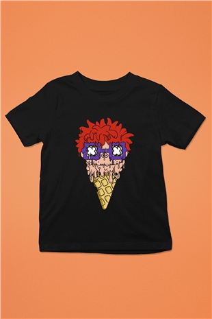 Ice Cream Rugrat Baskılı Unisex Siyah Çocuk Tişört