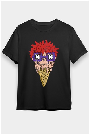 Ice Cream Rugrat Baskılı Unisex Siyah Tişört