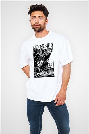 Ice Nine Kills Baskılı Beyaz Unisex Oversize Tişört - Tshirt