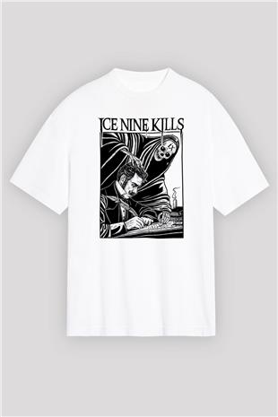 Ice Nine Kills Baskılı Beyaz Unisex Oversize Tişört - Tshirt