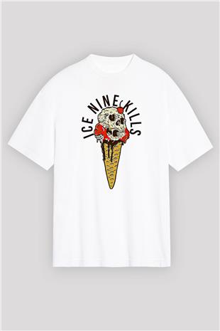Ice Nine Kills Baskılı Beyaz Unisex Oversize Tişört - Tshirt