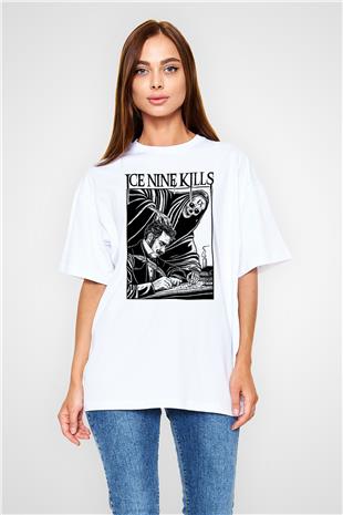 Ice Nine Kills Baskılı Beyaz Unisex Oversize Tişört - Tshirt