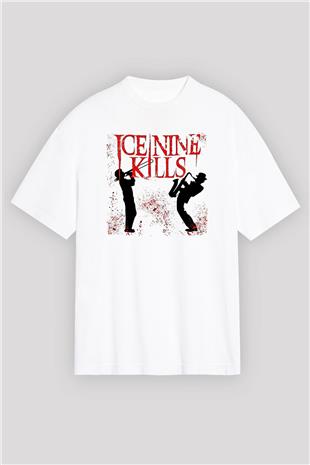 Ice Nine Kills Baskılı Beyaz Unisex Oversize Tişört - Tshirt