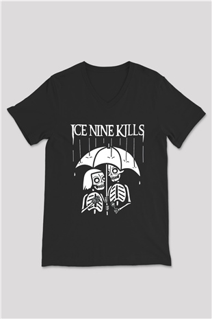Ice Nine Kills Baskılı Unisex Siyah V Yaka Tişört - Tshirt