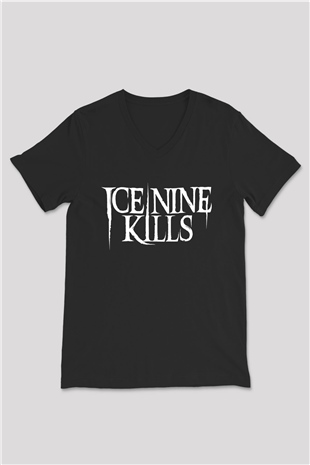 Ice Nine Kills Baskılı Unisex Siyah V Yaka Tişört - Tshirt