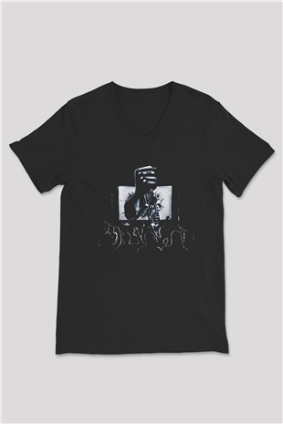 Ice Nine Kills Baskılı Unisex Siyah V Yaka Tişört - Tshirt