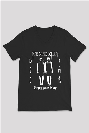 Ice Nine Kills Baskılı Unisex Siyah V Yaka Tişört - Tshirt
