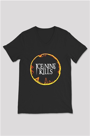 Ice Nine Kills Baskılı Unisex Siyah V Yaka Tişört - Tshirt