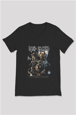 Iced Earth Siyah Unisex V Yaka Tişört T-Shirt