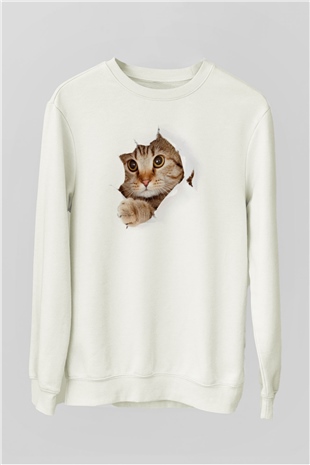İçimdeki Şirin Kedi Temalı Baskılı Unisex Beyaz  Sweatshirt