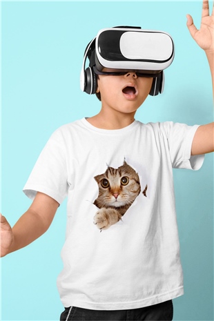 İçimdeki Şirin Kedi Temalı Baskılı Unisex Beyaz  Çocuk Tişört