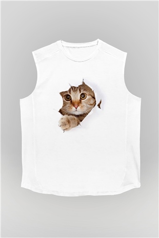 İçimdeki Şirin Kedi Temalı Baskılı Unisex Beyaz  Kolsuz Tişört