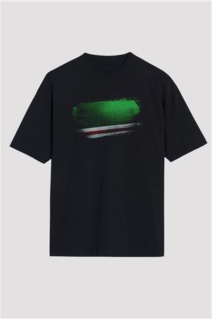 İçkerya Çeçen Cumhuriyeti - Chechen Republic İchkeria Bayrağı Baskılı Unisex Siyah Oversize Tişört
