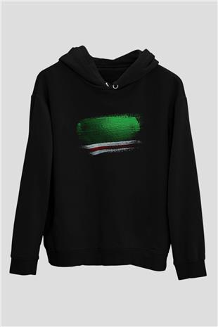İçkerya Çeçen Cumhuriyeti - Chechen Republic İchkeria Bayrağı Baskılı Unisex Siyah Hoodie