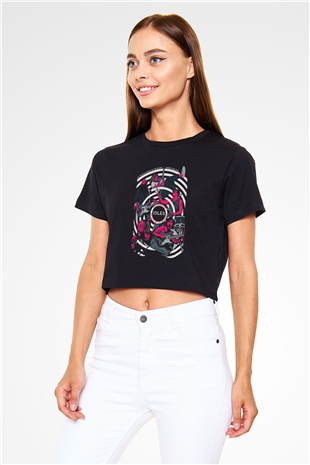 Idles Baskılı Siyah Crop Top Kadın Tişört - Tshirt
