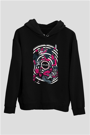 Idles Baskılı Unisex Siyah Kapüşonlu Sweatshirt
