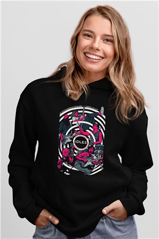 Idles Baskılı Unisex Siyah Kapüşonlu Sweatshirt