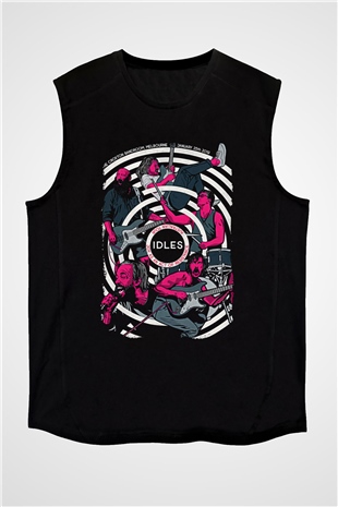 Idles Baskılı Unisex Siyah Kolsuz Tişört - Tshirt