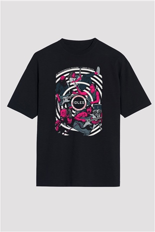 Idles Baskılı Unisex Siyah Oversize Tişört - Tshirt