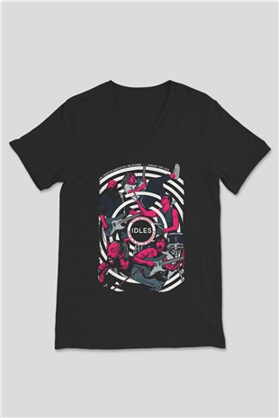 Idles Baskılı Unisex Siyah V Yaka Tişört - Tshirt
