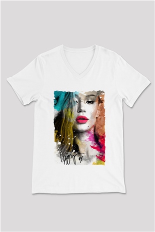 Iggy Azalea Beyaz Unisex V Yaka Tişört