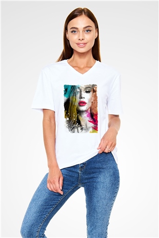 Iggy Azalea Beyaz Unisex V Yaka Tişört