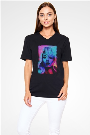 Iggy Azalea Siyah Unisex V Yaka Tişört