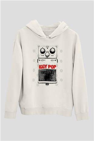Iggy Pop Baskılı Beyaz Unisex Kapüşonlu Sweatshirt
