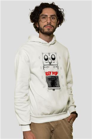 Iggy Pop Baskılı Beyaz Unisex Kapüşonlu Sweatshirt