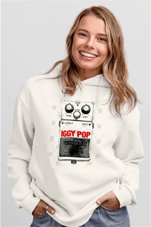 Iggy Pop Baskılı Beyaz Unisex Kapüşonlu Sweatshirt