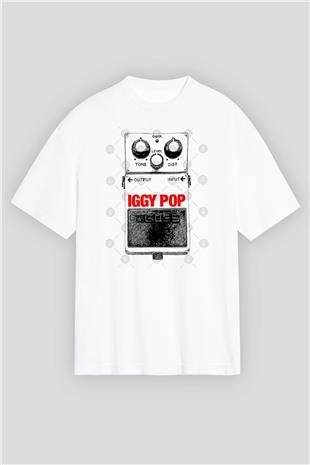 Iggy Pop Baskılı Beyaz Unisex Oversize Tişört - Tshirt
