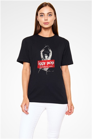Iggy Pop Baskılı Unisex Siyah Tişört - Tshirt