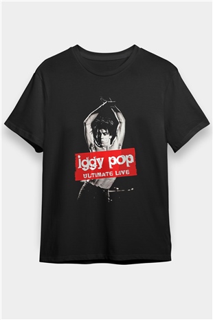 Iggy Pop Baskılı Unisex Siyah Tişört - Tshirt