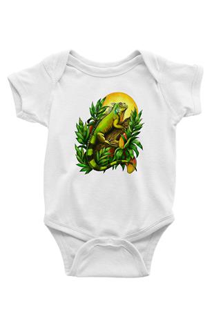 İguana Baskılı Beyaz Unisex Bebek Body - Zıbın