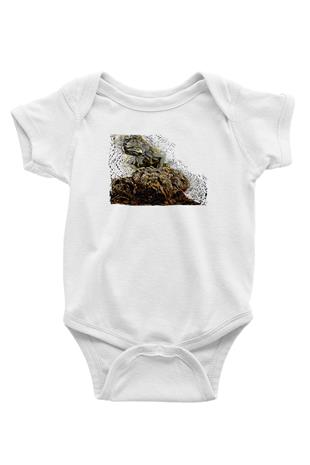 İguana Baskılı Beyaz Unisex Bebek Body - Zıbın