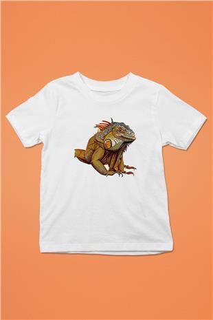 İguana Baskılı Beyaz Unisex Beyaz Çocuk Tişört - Tshirt