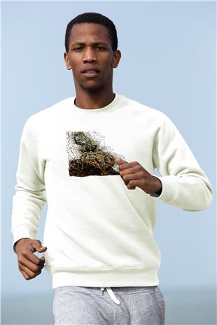 İguana Baskılı Beyaz Unisex Sweatshirt