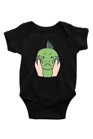 İguana Baskılı Unisex Siyah Bebek Body - Zıbın