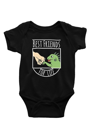 İguana Baskılı Unisex Siyah Bebek Body - Zıbın