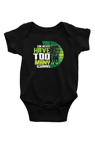 İguana Baskılı Unisex Siyah Bebek Body - Zıbın