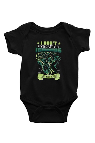 İguana Baskılı Unisex Siyah Bebek Body - Zıbın